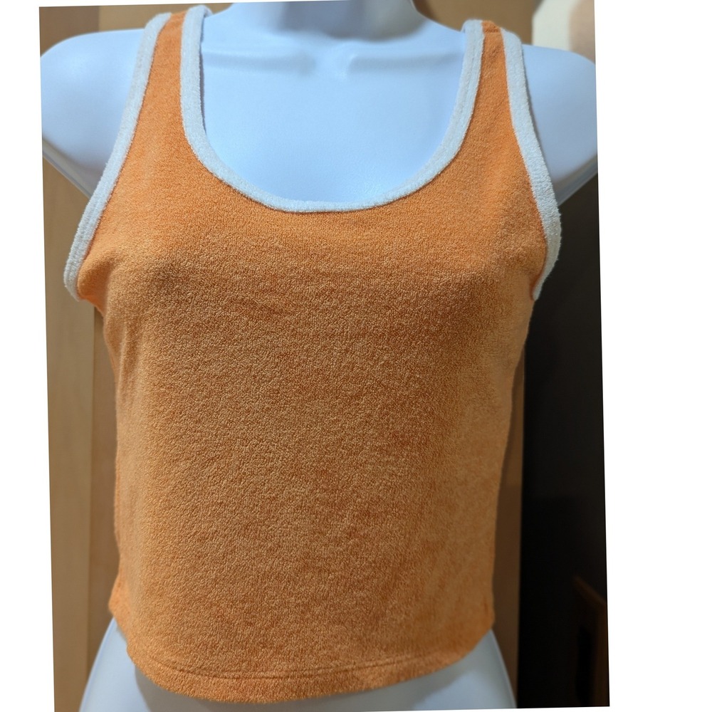 Hollister Orange Cropped Terry Cloth Tank Top White Trim Scoop Neck Small